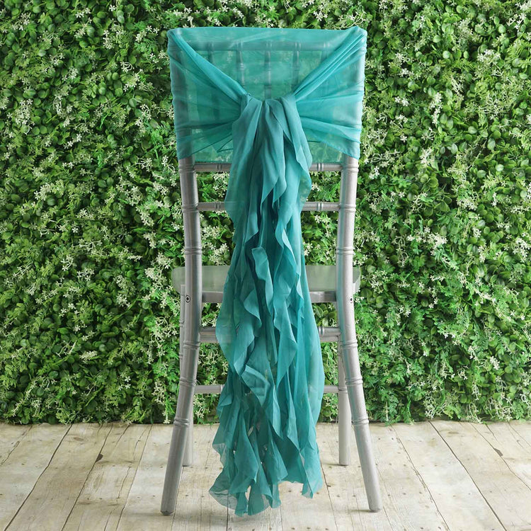 Turquoise Willow Ruffled Chair Sashes Chiffon Hoods