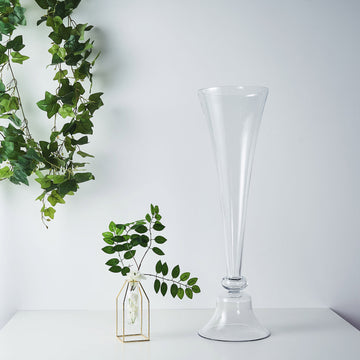 Set of 2 | 32" Tall Clear Reversible Clarinet Glass Trumpet Vases