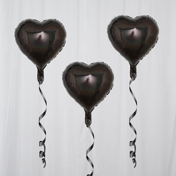 2 Pack | 15" 4D Shiny Black Heart Mylar Foil Helium or Air Balloons