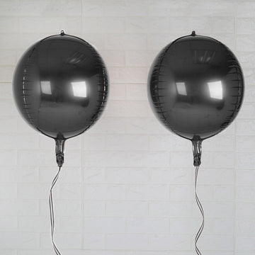 2 Pack Shiny Black Sphere Mylar Foil Helium or Air Balloons 14" 4D