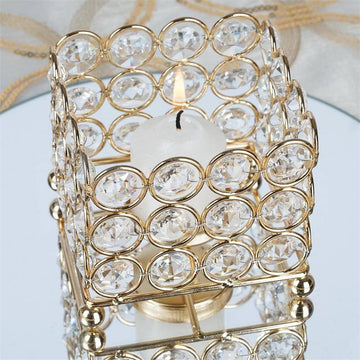 Elegant Gold Metal Square Votive Tealight Candle Holder