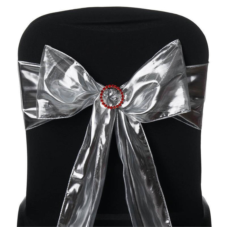 Shimmering Polyester Chair Sashes - Silver - 5 PCS#whtbkgd