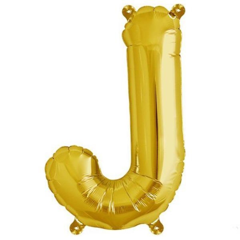 16inch Shiny Metallic Gold Mylar Foil Alphabet Letter Balloons - J#whtbkgd