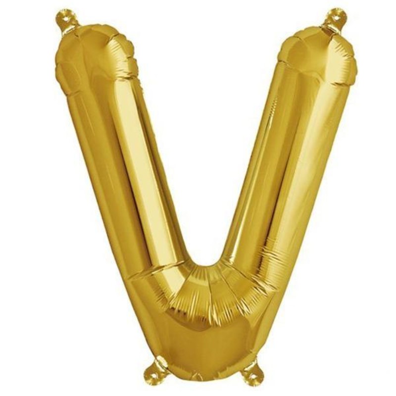 16inch Shiny Metallic Gold Mylar Foil Alphabet Letter Balloons - V#whtbkgd