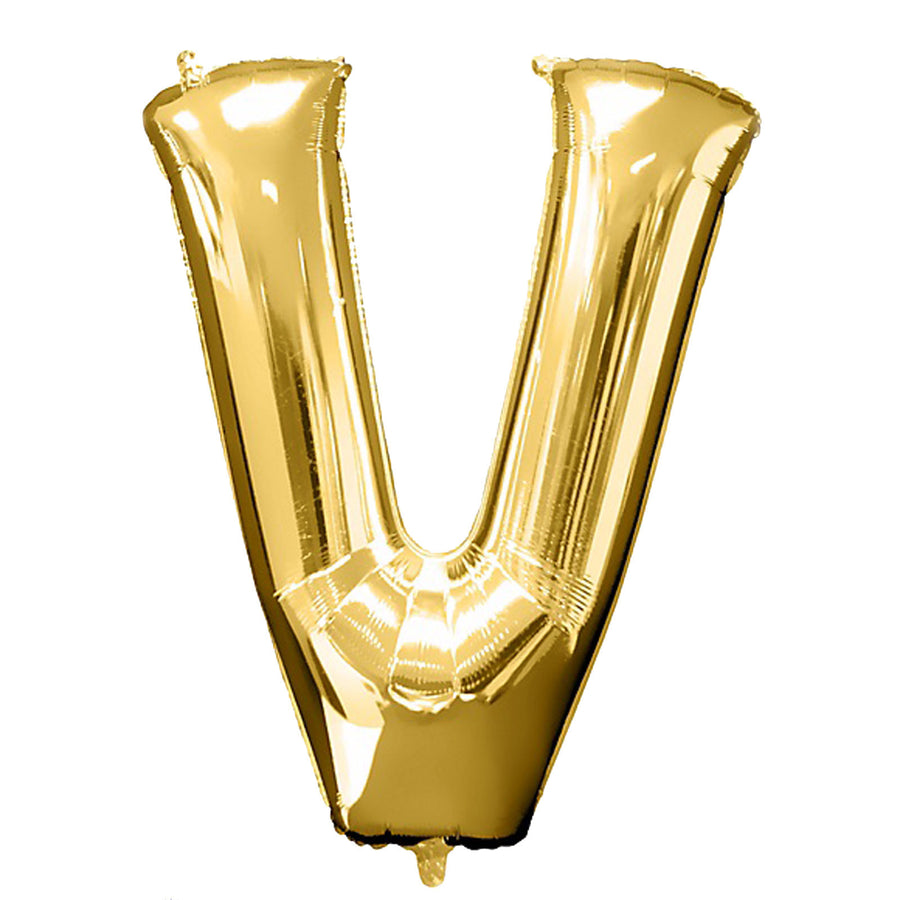 40inch Shiny Metallic Gold Mylar Foil Helium/Air Alphabet Letter Balloon - V