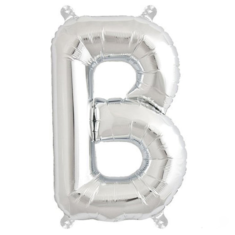 16inch Shiny Metallic Silver Mylar Foil Alphabet Letter Balloons - B#whtbkgd