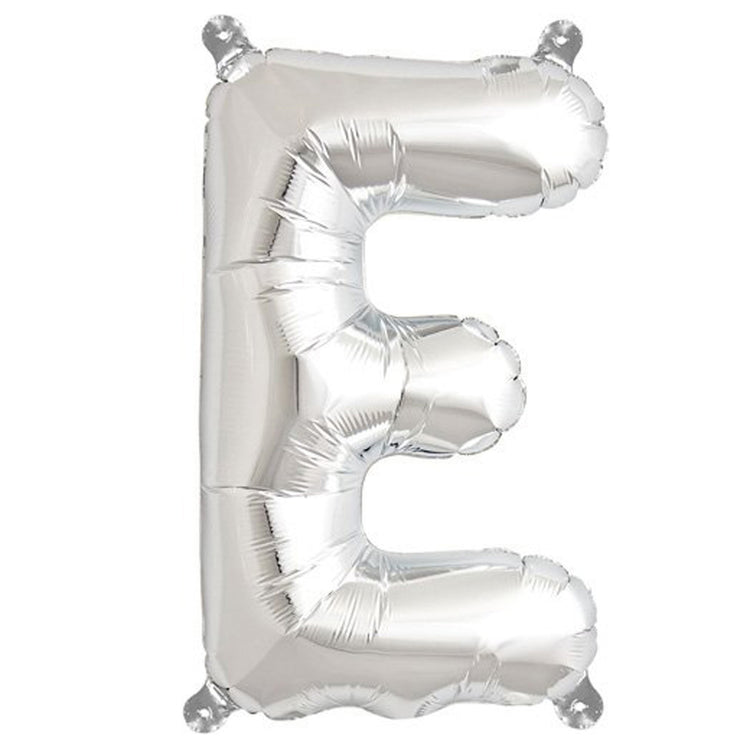 16inch Shiny Metallic Silver Mylar Foil Alphabet Letter Balloons - E#whtbkgd