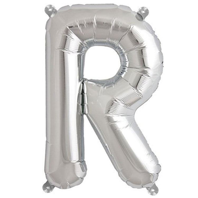16inches Shiny Metallic Silver Mylar Foil Alphabet Letter Balloons - R#whtbkgd