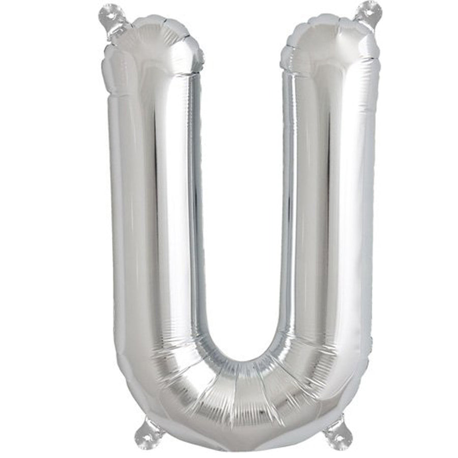16inches Shiny Metallic Silver Mylar Foil Alphabet Letter Balloons - U#whtbkgd