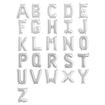 13" Silver Letter & Number Balloons, Shiny Metallic Mylar Foil Alphabet Balloons