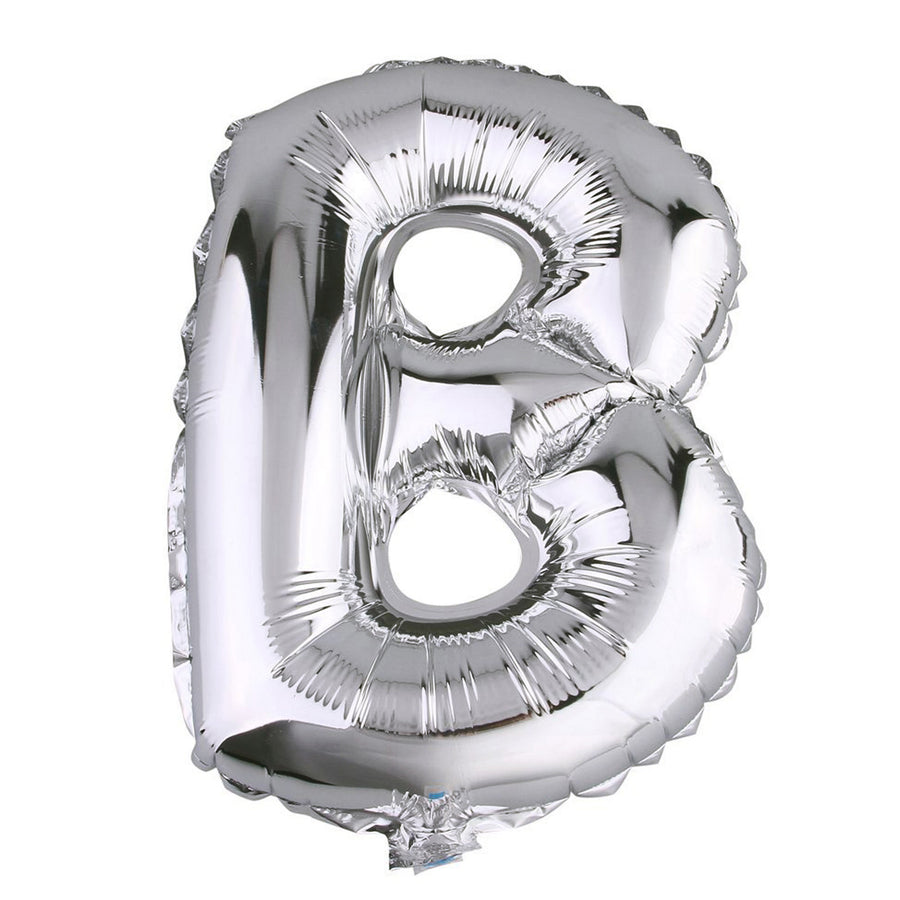 40inch Shiny Metallic Silver Mylar Foil Helium/Air Alphabet Letter Balloon - B#whtbkgd