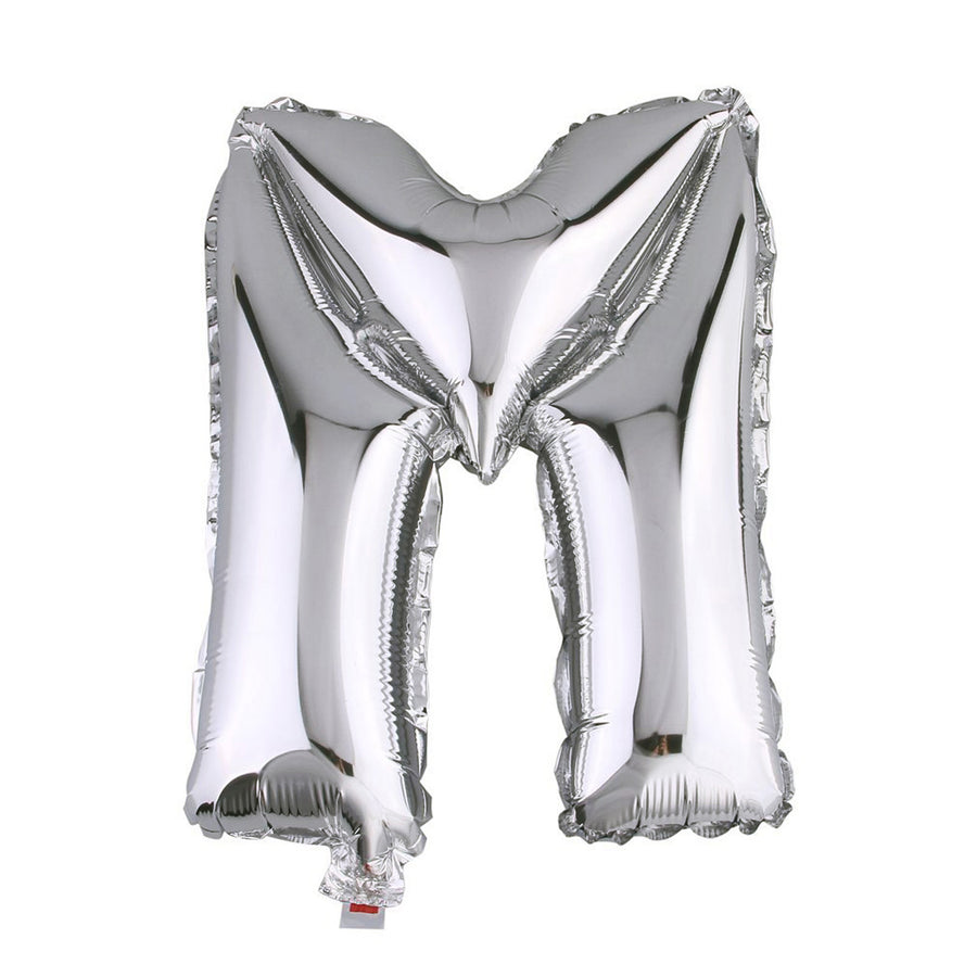 40inch Shiny Metallic Silver Mylar Foil Helium/Air Alphabet Letter Balloon - M#whtbkgd