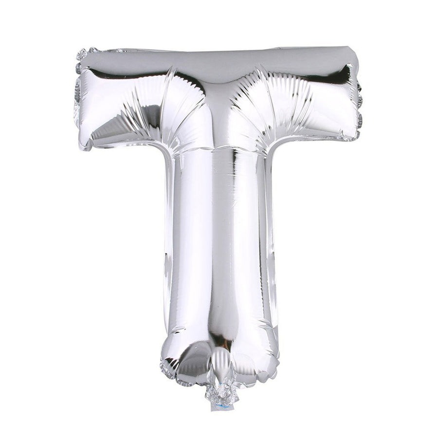 40inch Shiny Metallic Silver Mylar Foil Helium/Air Alphabet Letter Balloon - T#whtbkgd