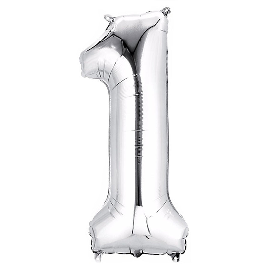 40inch Shiny Metallic Silver Mylar Foil Helium/Air Number Balloon - 1