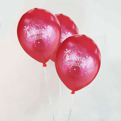 Red "Happy Birthday" balloons on a plain background.