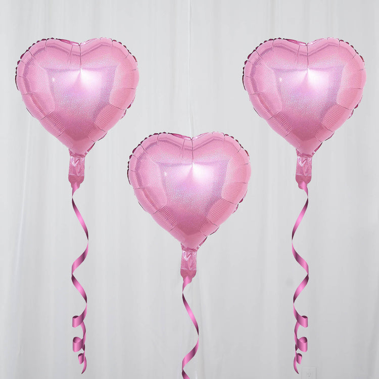 2 Pack | 15inch 4D Shiny Pink Heart Mylar Foil Helium or Air Balloons