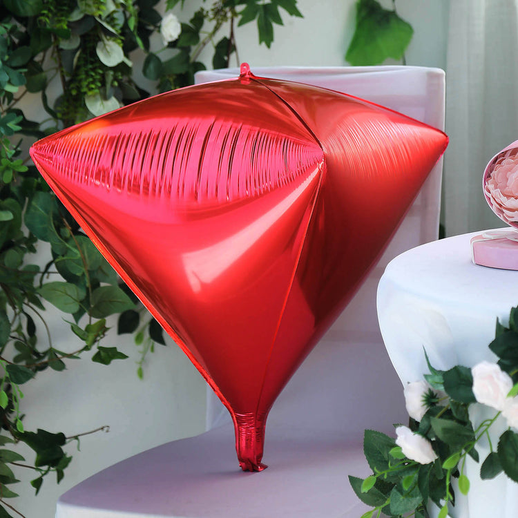 3 Pack | 16inch Shiny Red 4D Diamond Self-Sealing Reusable Foil Balloon