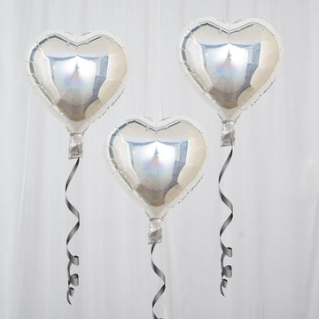2 Pack | 15" 4D Shiny Silver Heart Mylar Foil Helium or Air Balloons