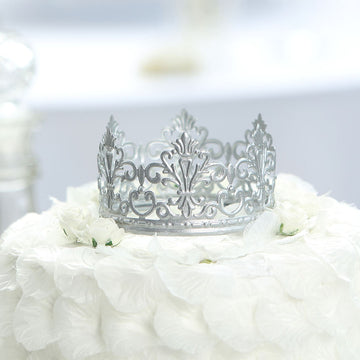 Shiny Silver Metal Princess Crown Cake Topper, Wedding Cake Decor 2"
