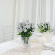 Silver Flower Artificial Rose Bud Premium Silk Bouquets 12 Bushes