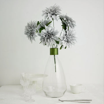 2 Bouquets Silver Artificial Silk Dahlia Flower Spray Bushes 20"