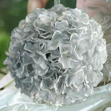 4 Pack | 7" Silver Artificial Silk Hydrangea Kissing Flower Balls