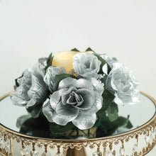 Pack Of 4 Silver Artificial Silk Rose 3 Inch Flower Candle Ring Wreath