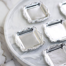 12 Pack Silver Square Baroque Mini Candy Serving Plates Party Favor 3 Inch x 3 Inch 
