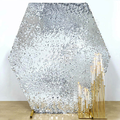 Silver sequin backdrop with gold candle holder display