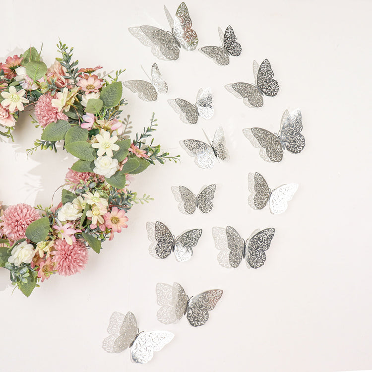 3D Silver Butterfly Wall Decals Mural Cake Stickers