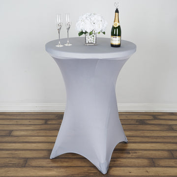 Elegant Silver Cocktail Spandex Table Cover