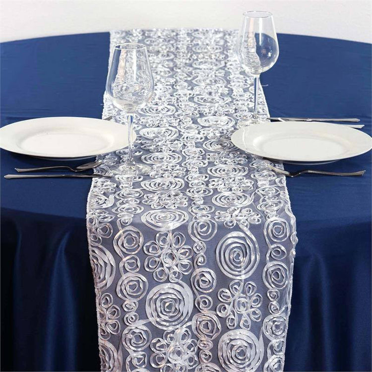 12 Inch x 108 Inch Couture Silver Tulle Satin Table Runner#whtbkgd