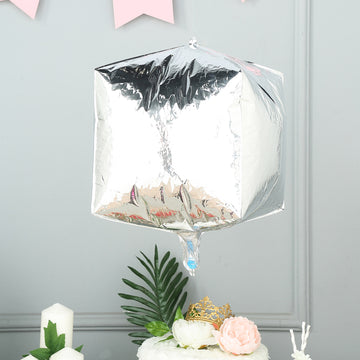 Shimmering Silver 4D Cube Balloons for Stunning Event Decor