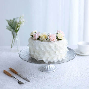 Silver Glass Pedestal Cake Stand Plate, Cupcake Holder, Dessert/Appetizer Display - Scalloped Edge 14"