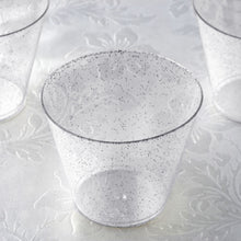 12 Pack | 9oz Silver Glittered Plastic Cups, Disposable Party Glasses