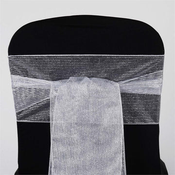 Add a Touch of Elegance with Silver Glittery Pinstripe Organza Chair Sashes