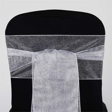 5pc x Razzle-Dazzle Glitter Pinstripe Organza Chair Sash - Silver