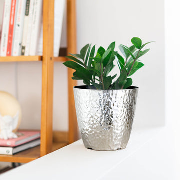 Silver Hammered Design Large Indoor Flower Plant Pot, Decorative Greenery Planter 11"