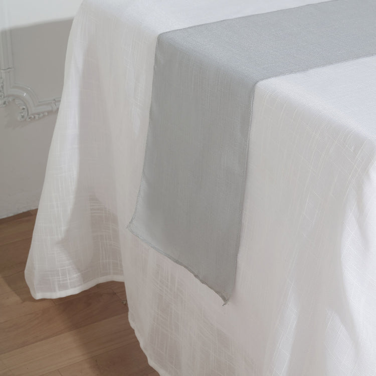 Slubby Textured Silver Linen Wrinkle Resistant Table Runner 12 Inch x 108 Inch