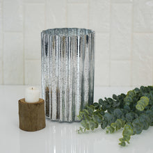 Silver 9 Inch Hurricane Candle Holder In Mercury Glass With Wavy Column Design