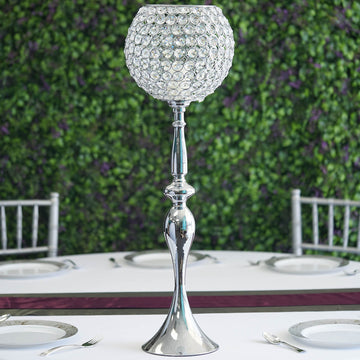 Silver Metal Acrylic Crystal Goblet Candle Holder - Add Elegance to Your Event Decor