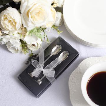 Elegant Silver Metal Couple Coffee Spoon Set - Perfect Wedding Souvenir and Party Favors