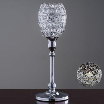 2 Pack Silver Metal Goblet Acrylic Crystal Votive Candle Holder Set 14"