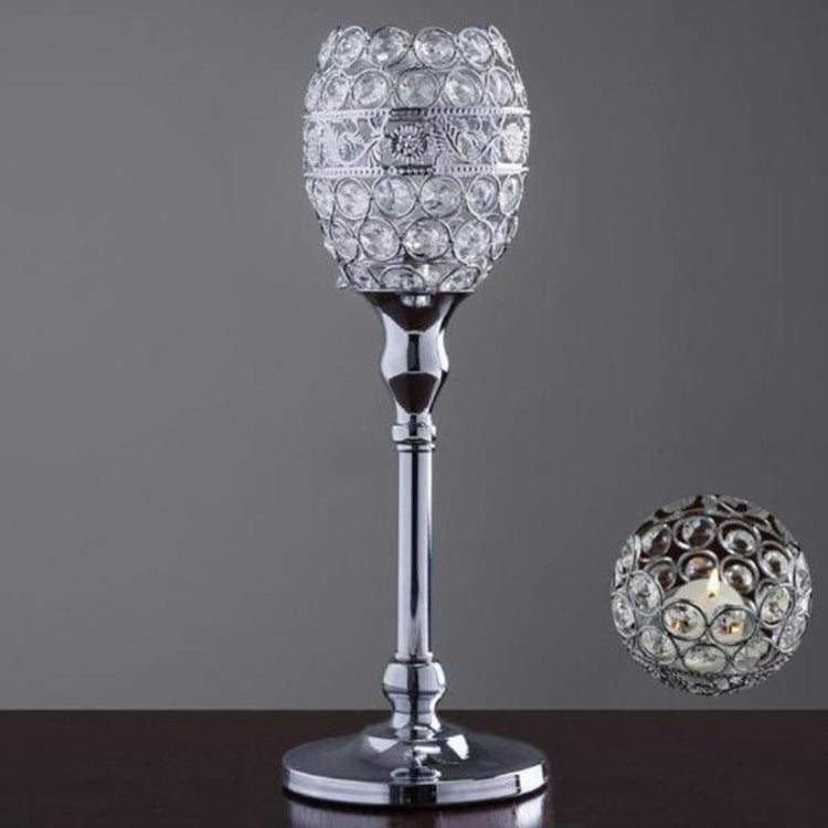 14 Inch Silver Acrylic Crystal Goblet Metal Votive Candle Holder Set
