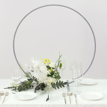 28" Silver Metal Round Hoop Wedding Centerpiece, Self Standing Table Floral Wreath Frame