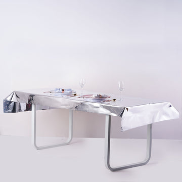 Silver Metallic Foil Rectangle Tablecloth, Disposable Table Cover 40"x90"