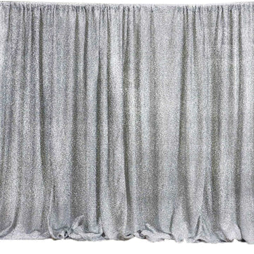 Silver Metallic Shimmer Tinsel Photo Backdrop Curtain, Event Background Drapery Panel 20ftx10ft