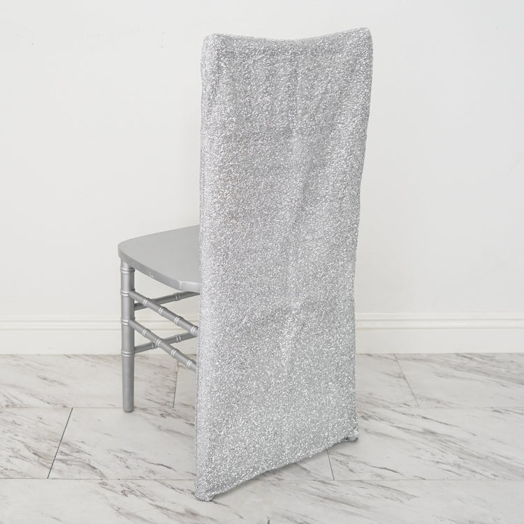 Metallic Silver Tinsel Spandex Chair Slipcover