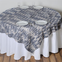 72" x 72" Silver Satin Mini Rosette Square Table Overlays | Table Toppers#whtbkgd