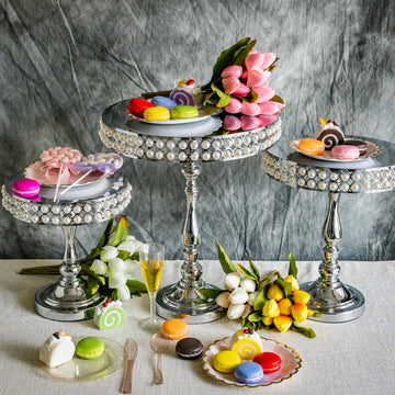 Elegant Silver Pearl Beaded Wedding Cake Stands